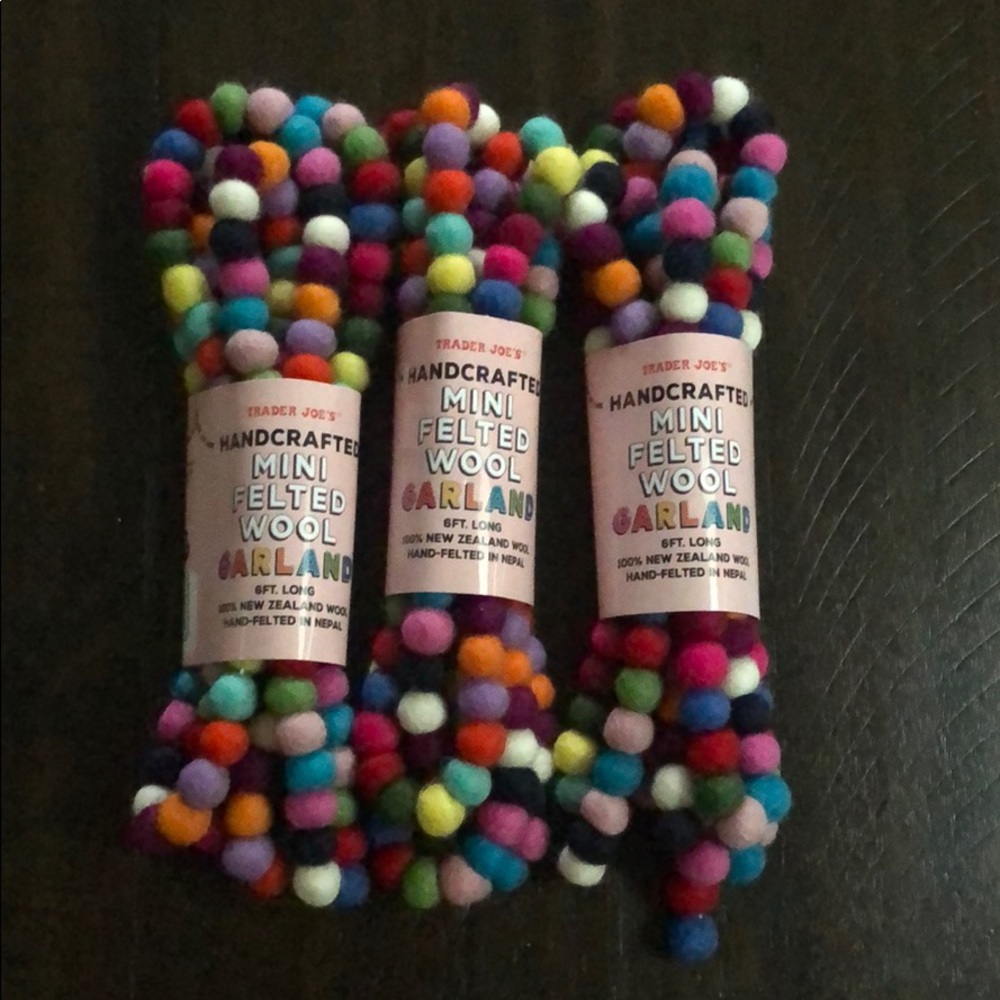 3 Trader Joe’s Felted Wool Mini Garland, 6ft. Each